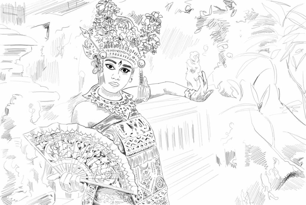 dessin danseuse legong Bali