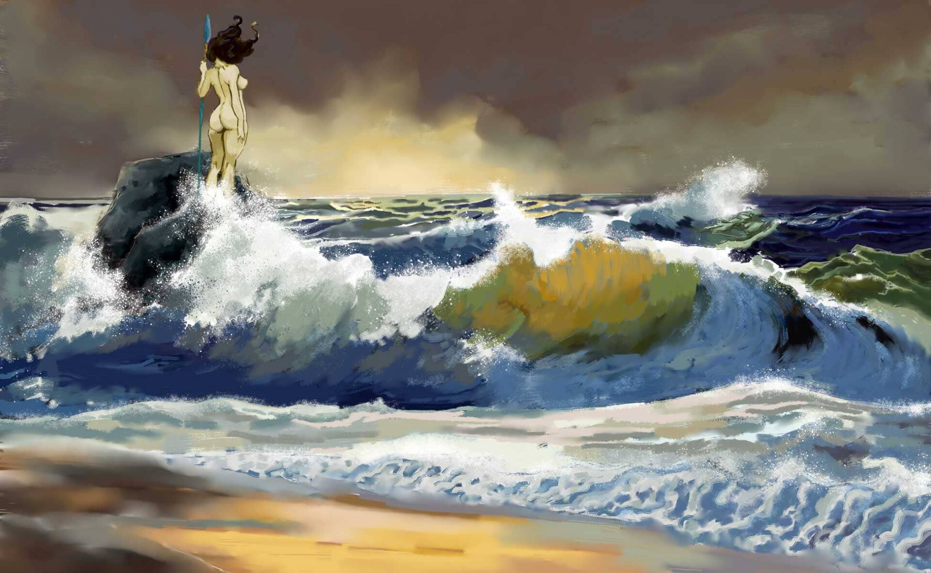 Digital painting océan vagues